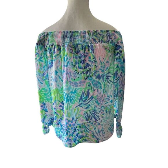 Lilly Pulitzer Blakely Women's XS Off-the-Shoulder Blouse Multicolor 3/4 Sleeve - Picture 4 of 12